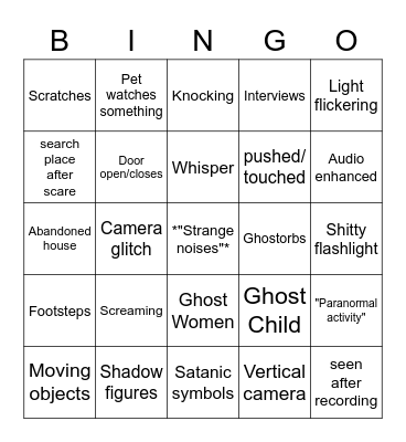 Spooky Video Bingo Card