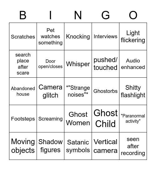 Spooky Video Bingo Card