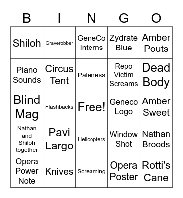 Repo Movie Bingo Card