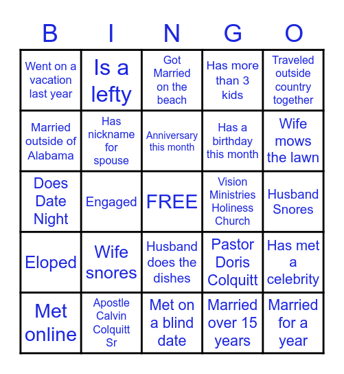 MARRIAGE Bingo Card