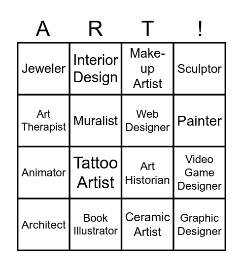 Art Career Bingo Card