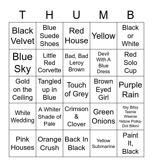 Color My World Bingo Card