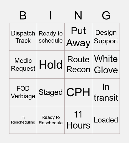 RH SCHEDULING Bingo Card