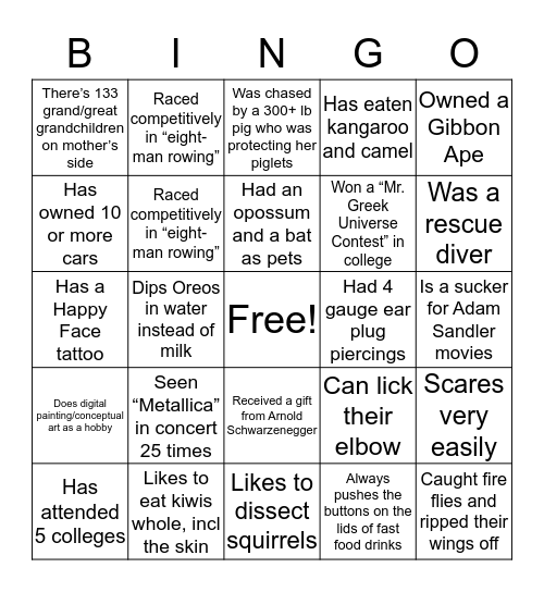 Get To Know Your Fellow SRT Bingo Card