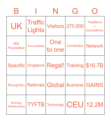 BNI Regal Bingo Card