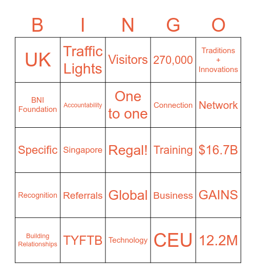 BNI Regal Bingo Card