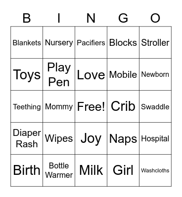 Baby Shower Bingo Card