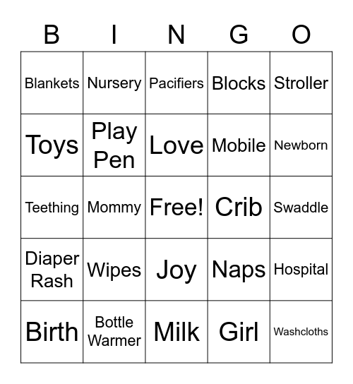 Baby Shower Bingo Card