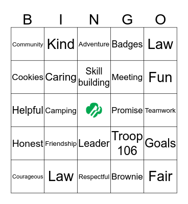Girl Scouts Bingo Card