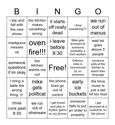 Wednesday Night bullshit Bingo Card