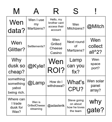 MoM Bingo Card Bingo Card