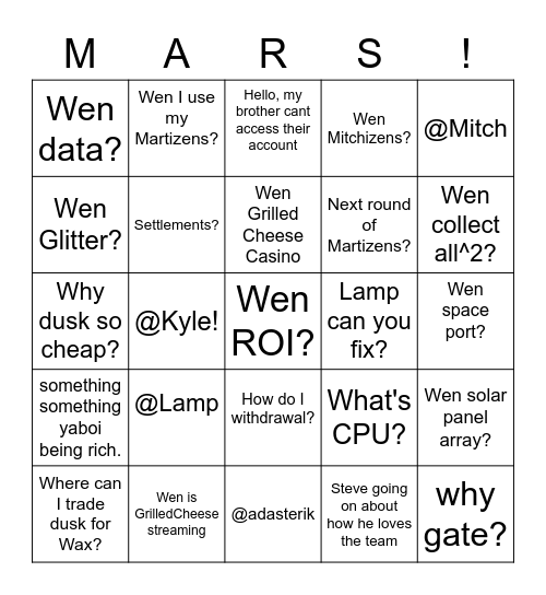 MoM Bingo Card Bingo Card