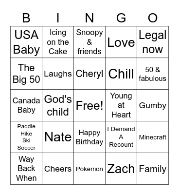 HAPPY 50TH BIRTHDAY Bingo Card