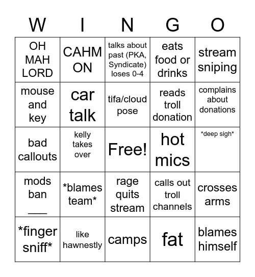 WINGO Bingo Card