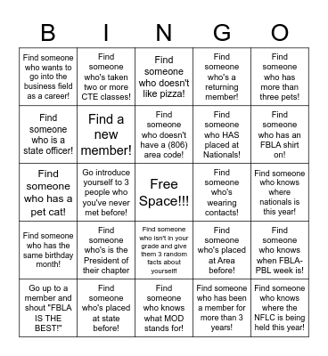FBLA Bingo!!! Bingo Card