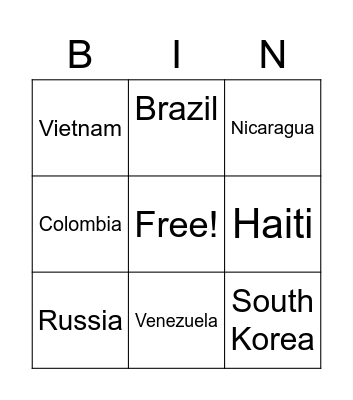 Countries and Flags Bingo Card