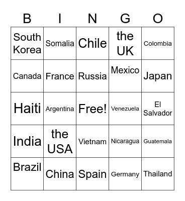 Countries and Flags Bingo Card