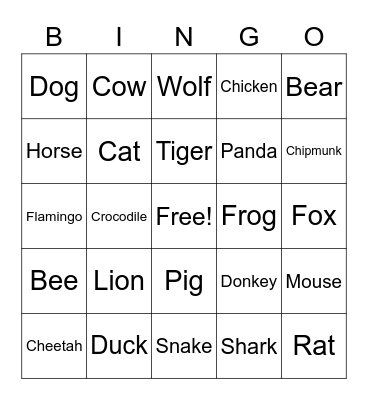 Animals Bingo Card