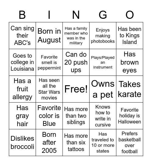 HUMAN BINGO Card