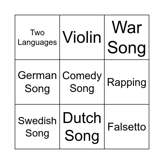 EuroBingo! Bingo Card