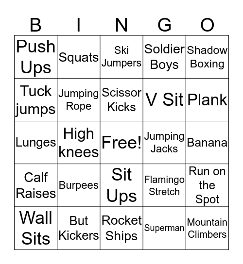 Fitness Bingo Card