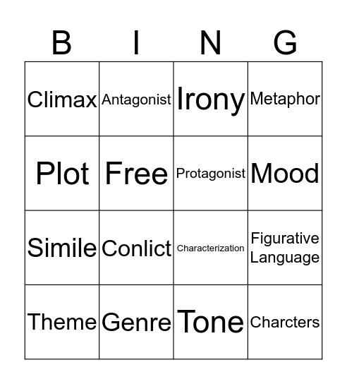 Vocab Terms Bingo Card