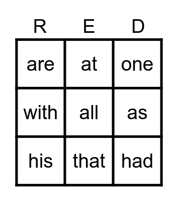 RED WORD BINGO Card