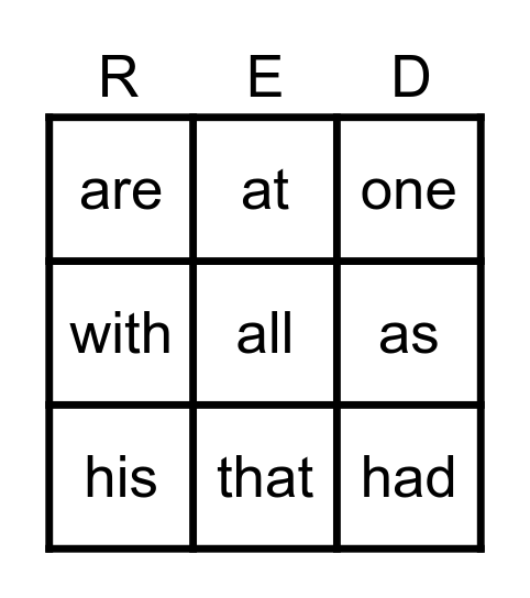 RED WORD BINGO Card