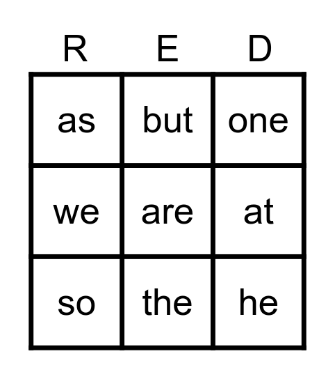 RED WORD BINGO Card