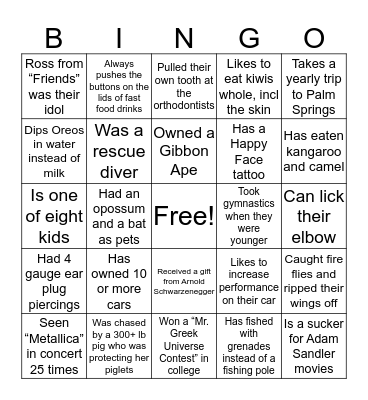 Get To Know Your Fellow SRT Bingo Card
