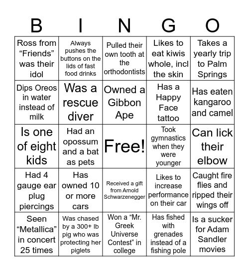 Get To Know Your Fellow SRT Bingo Card