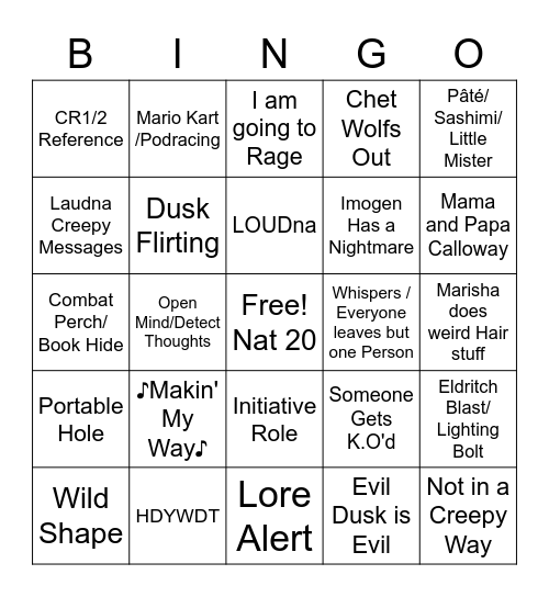 Critical Role Campaign 3 Episode 28 Bingo Card