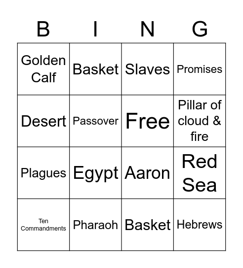 Moses & the Exodus Bingo Card