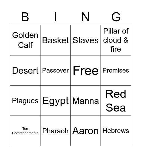 Moses & the Exodus Bingo Card