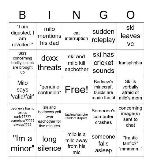 saturday night vc Bingo Card