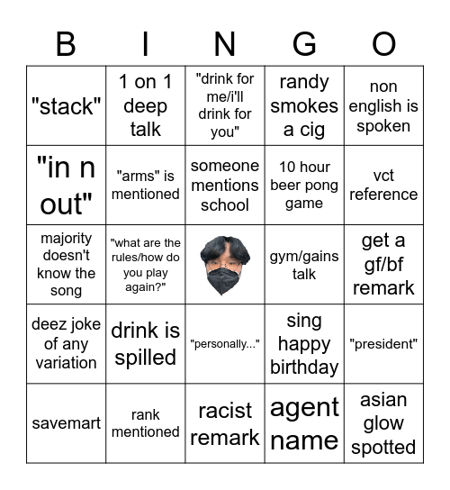 aggie val takes on alcohol Bingo Card