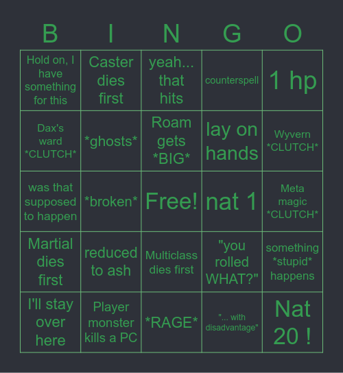 Myth Drannor One Shot Bingo Card
