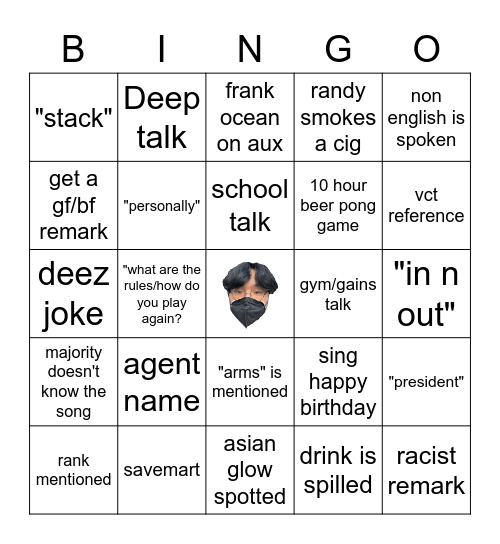 Aggie Val Takes on Alcohol Bingo Card