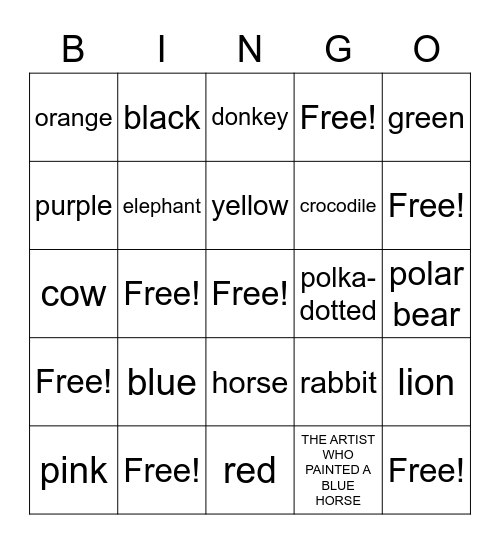 THE ARTIST WHO PAINTED A BLUE HORSE Bingo Card