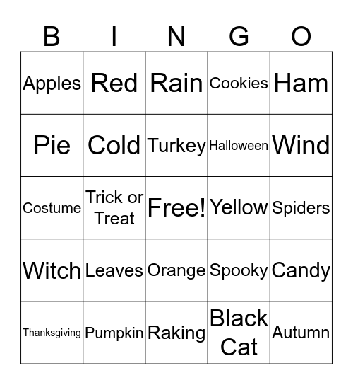 Fall Bingo Card