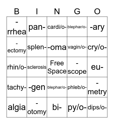 Medical terminology Bingo Card