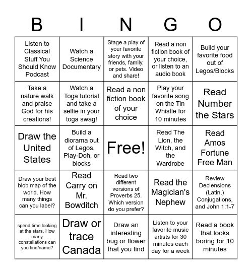 Challenge A Summer Bingo Card