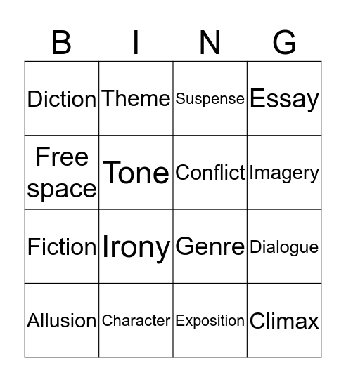 Literary Terms Bingo Card