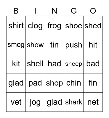 Word Family Bingo Card