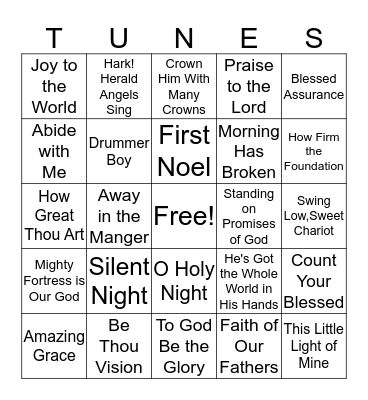 Spiritual Songs Bingo Card