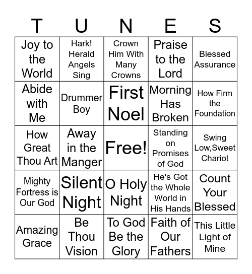 Spiritual Songs Bingo Card