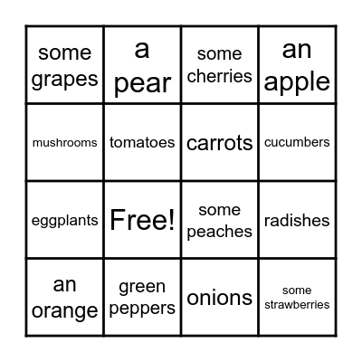 Fruits and Vegetables Bingo Card