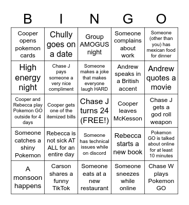 Untitled Bingo Card