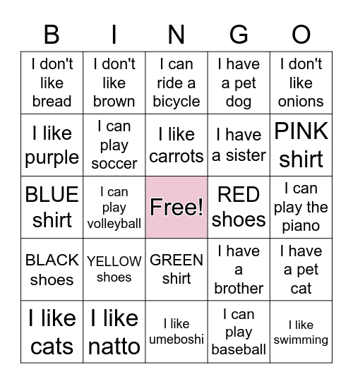 Let's Play Bingo! Bingo Card