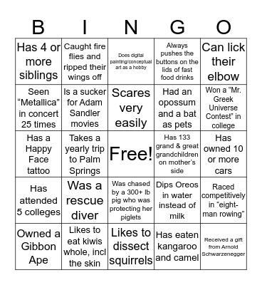Get to Know Your Fellow SRT Bingo Card